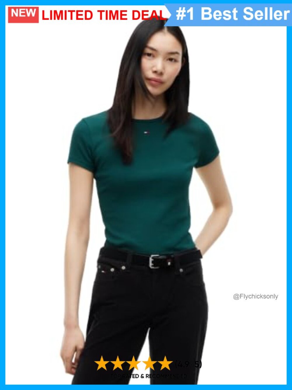Ribbed Graphic Tee with Embroidered Flag Detail Slim Fit Cotton Short Sleeve
